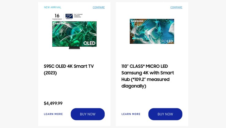 De productlijst voor de Samsung S95C QD-OLED 77-in TV (Beeldbron: FlatpanelsHD)