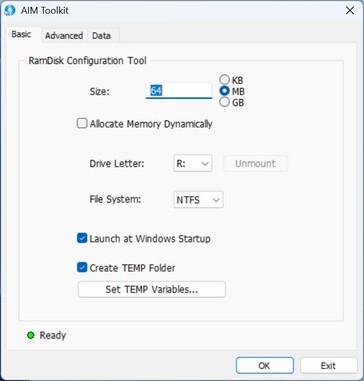 AIM Tookit: RAM-schijf aanmaken