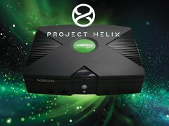 Originele Xbox-console afgebeeld met Project Helix-logo