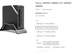 Minisforum Venus Series UM560 XT configuraties (bron: Minisforum)