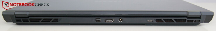 Achterkant: miniDP, HDMI, voeding, USB-C 3.2 Gen 2 (met DisplayPort)