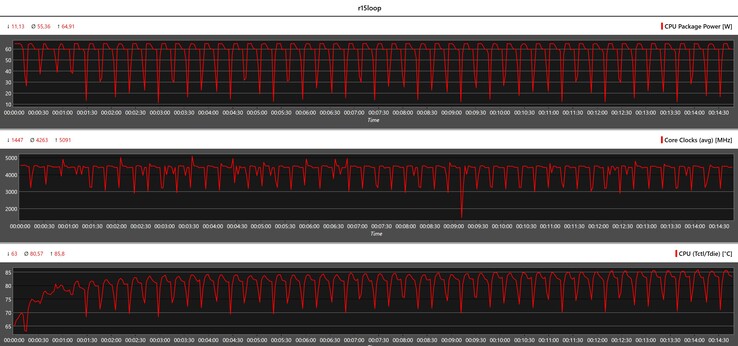 CPU-gegevens tijdens de Cinebench R15-lus