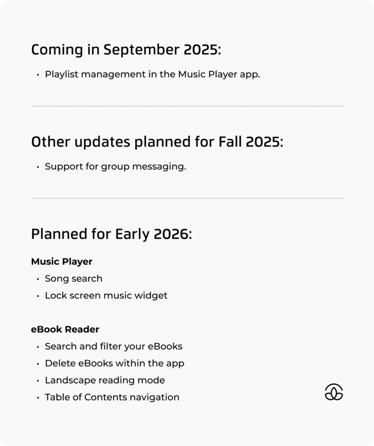 De update roadmap voor de Mudita Kompakt van herfst 2025 tot begin 2026 (Afbeelding bron: Mudita)