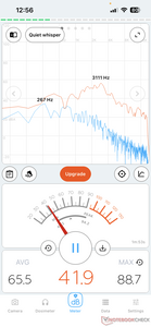 De ventilator is erg luid en draait constant, tussen 40-42 dB.