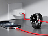 De 2-in-1 SuperVOOC kabel kan tot 67 W stroom leveren aan een telefoon en 10 W aan een smartwatch. Afgebeeld: de kabel aangesloten op apparaten. (Afbeeldingsbron: OnePlus)