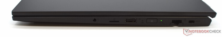 3.5 mm headset-poort, microSD-kaartlezer, USB Type-A, LAN-poort, Kensington-slot