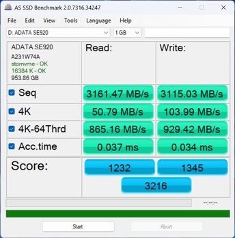 Prestatiecontrole met de ADATA SE920 via USB4