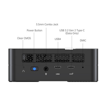 Externe I/O's aan de voorkant (bron: Minisforum)