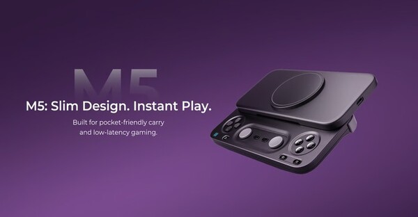 De Abxylute M5 heeft een slank ontwerp en wordt via USB-C met een smartphone verbonden.