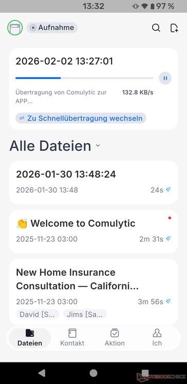 De opgenomen audiobestanden kunnen ook op een later tijdstip naar de app worden overgebracht.