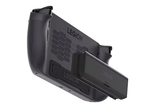 De Legion Go 65W 12800mAH powerbank wordt magnetisch bevestigd aan de achterkant van de Legion Go S. (Afbeelding bron: Lenovo)