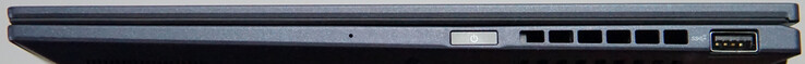 Poorten aan de rechterkant: aan/uit-schakelaar (met vingerafdruksensor), USB-A (10 Gbit/s)