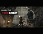 Tomb Raider-gameplay op iPhone of iPad toont Lara Croft die tempelruïnes verkent met zichtbare aanraakbediening op het scherm