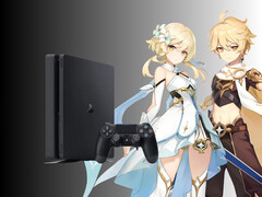 Genshin Impact-personages afgebeeld naast PS4 (bron: Cognosphere, Sony PlayStation met bewerkingen)