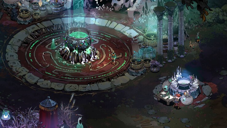 Afgebeeld: Een blik op het belangrijkste gebied van Hades II, bekend als de Crossroads (Afbeelding Bron: Supergiant Games)