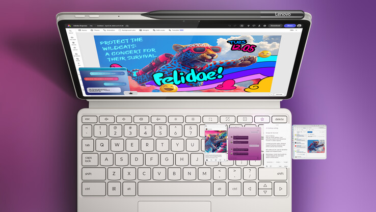 De Lenovo Yoga Tab ondersteunt stylusinvoer en bevat een klein trackpad in het accessoire voor het toetsenbord. (Afbeeldingsbron: Lenovo)