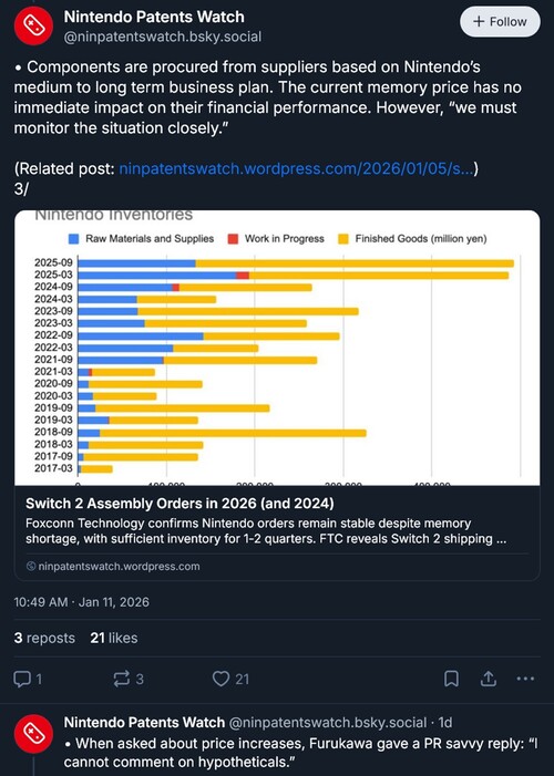 Bericht van Nintendo Patents Watch over het interview met Shuntaro Furukawa (Afbeeldingsbron: screenshot, Nintendo Patents Watch Bluesky-account)