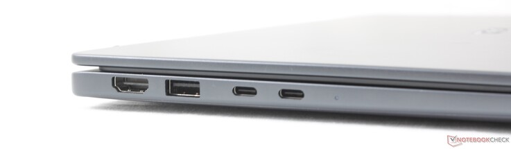 Links: HDMI 2.1, USB-A 3.2 Gen. 1 (5 Gbps), 2x USB-A 4.0 met DisplayPort 2.1 + Power Delivery
