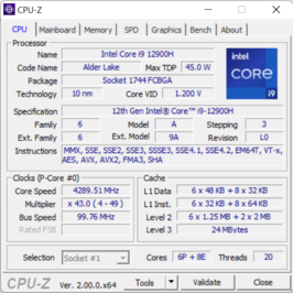 CPU-Z hoofdtab