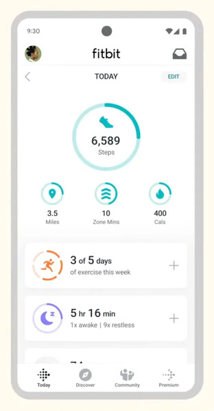 De Fitbit app met de Coach modus ingeschakeld. (Afbeeldingsbron: 9to5Google)