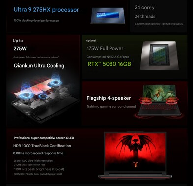 Hardwarefuncties van de Lenovo Legion Y9000P Diablo IV gaming laptop. (Afbeeldingsbron: Lenovo via Weibo)