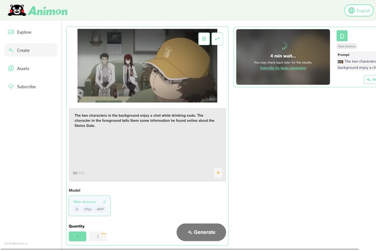 Tijdens een test van Animon.ai op een stilstaand beeld uit Steins;Gate met de vraag om de voorgrond- en achtergrondpersonages te animeren, werd alleen het voorgrondpersonage succesvol geanimeerd. (Afbeeldingsbron: Animon)