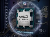 AMD Ryzen AI PRO 400-serie met AI-gegenereerde Copilot thema-achtergrond.