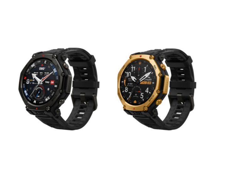 De Amazfit T-Rex 3 Pro 48 mm smarwatches in Tactical Black (links) en Black Gold (rechts). (Afbeeldingsbron: Shopee)