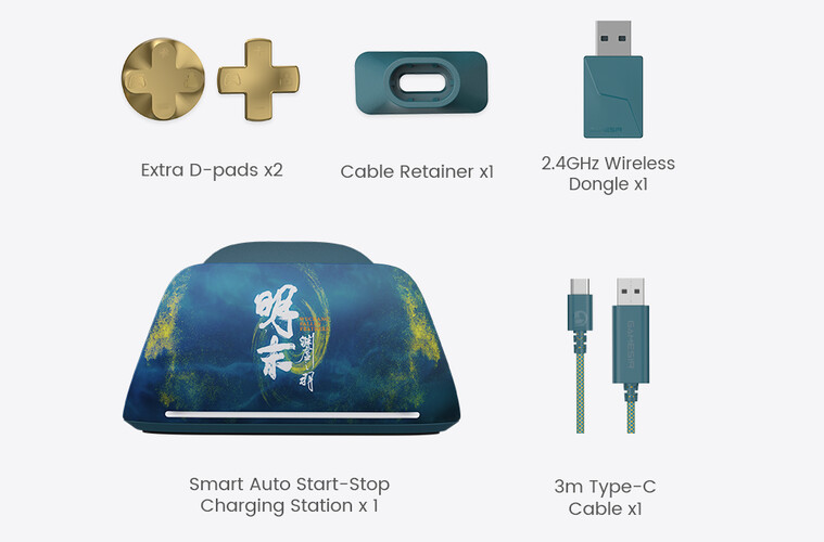 De GameSir G7 Pro Wuchang: Fallen Feathers Edition wordt ook geleverd met een paar exclusieve accessoires. (Afbeeldingsbron: GameSir)