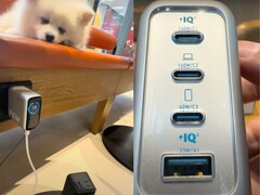 De 3 USB-C poorten en de vierde USB-A poort bevinden zich aan de onderkant van de Anker Zolo 140W muurlader. (Afbeeldingsbron: Xiao Li TV via YouTube)