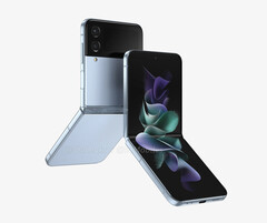 De Galaxy Z Flip4 zal lijken op zijn voorganger, maar met een grotere cover display. (Afbeelding bron: @OnLeaks & 91mobiles)