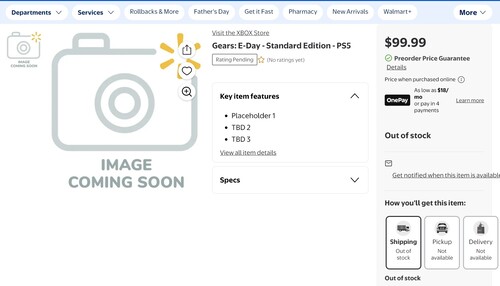 Walmart aanbieding voor Gears of War: E-Day PS5 pre-order getoond