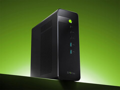 De Evo-X5 Pro is iets betaalbaarder dan de Minisforum MS-S1 Max-P495. Afgebeeld: een promotiefoto waarop de voorkant van de mini-pc te zien is.