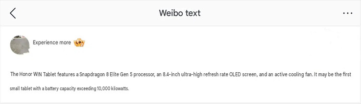 De Weibo-lekker maakt melding van een 8,4-inch OLED-scherm en een batterij van 10.000 mAh. 