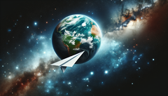 Wanneer een papieren vliegtuigje vanaf het ISS wordt gelanceerd, overleeft het de terugkeer in de aardatmosfeer, maar verbrandt het voordat het de grond bereikt. (Afbeeldingsbron: DallE3)