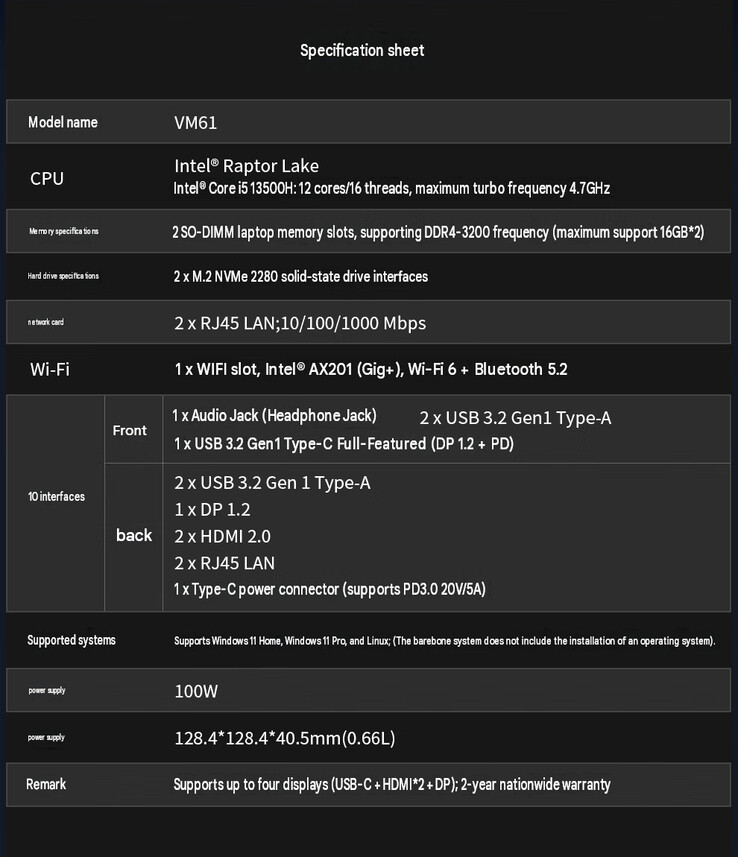 Volledige specificaties van de mini-pc (automatisch vertaald)