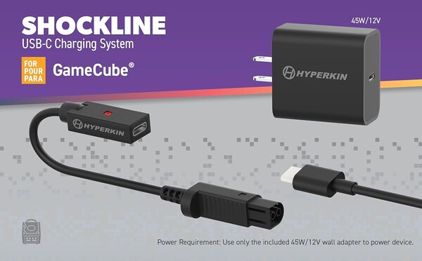 De Hyperkin Shockline Kit voor de GameCube wordt geleverd met een USB-C-adapter van 45 W.