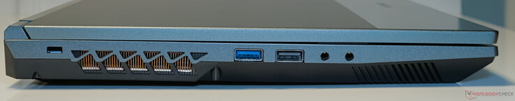 Links: Kensington-slot, USB 3.2 Gen1 Type-A, USB 2.0 Type-A, Line-in, CTIA 3,5 mm combo audio-aansluiting