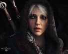 Promotieafbeelding van The Witcher 4 met een close-up van Ciri en twee zwaarden op de achtergrond