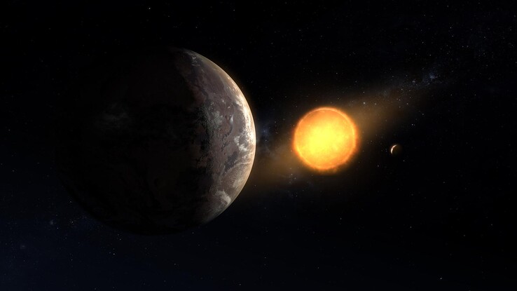 Een afbeelding van de exoplaneet Kepler-1649c en zijn ster. 