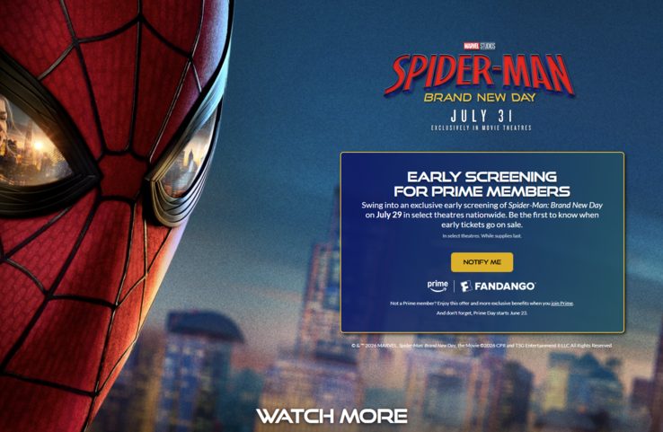 Amazon Prime-leden in de VS kunnen tickets bemachtigen voor vroege vertoningen van Spider-Man: Brand New Day.