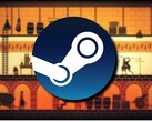 Een afbeelding van het spel Apotheon en het Steam-logo.