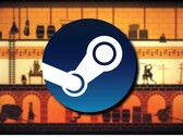 Een afbeelding van het spel Apotheon en het Steam-logo.