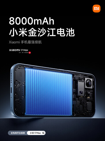 De Xiaomi 17 Max heeft een batterij van 8.000 mAh.