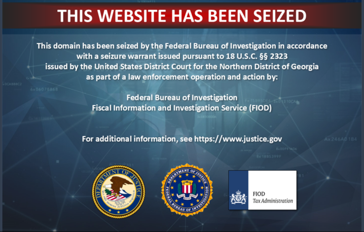 Bericht over inbeslagname FBI-domein gezien op Nsw2u Switch ROM-website (Afb. bron: screenshot, Nsw2u.com)