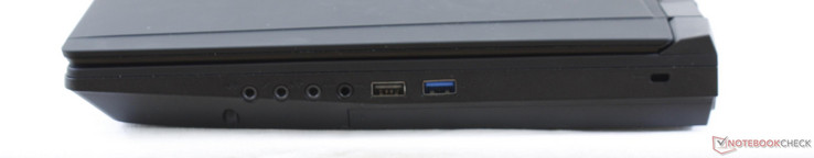 Rechterkant: 3.5 mm line-in, microfoon, line-out, koptelefoon, USB-A 2.0, USB-A 3.1, Kensington Lock