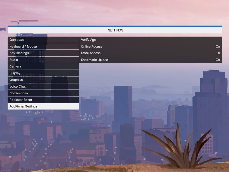 GTA in-game instellingen met optie voor leeftijdsverificatie. (Afbeeldingsbron: Tez2 op X)