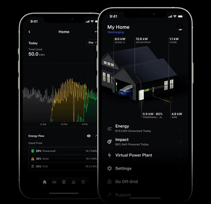 Tesla Powerwall app interface. Door verbinding te maken met SmartThings zou de Powerwall-thuisaccu een volledig functioneel onderdeel van het slimme huis moeten worden. (Bron: Tesla)