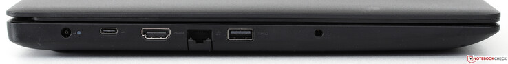 Linkerkant: stroomaansluiting, USB 3.1 type C, HDMI 1.4, Ethernet, USB 3.0, Koptelefoon/Microfoon