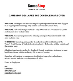 Een screengrab van de satirische verklaring van GameStop op X (bron: GameStop X)